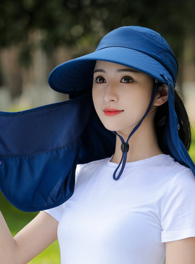 女士夏季大檐防晒帽配全脸面罩防