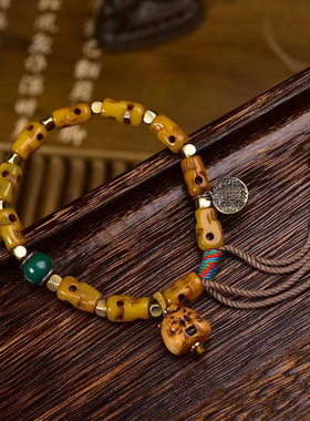 藏传回流骆驼骨手串单圈可调节男女藏式复古文玩雕刻镂空阿呆手链