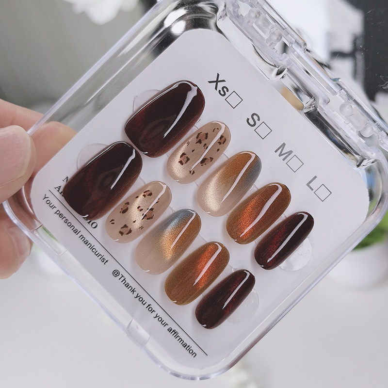 （长短可选）豹纹棕色渐变穿戴甲美甲贴片显白时尚指甲贴片可拆卸,淘宝优惠券,粉丝福利购,淘宝优惠卷