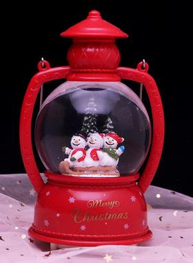 新款直销圣诞节手提水晶球音乐盒房子雪橇发光自动飘雪八音盒树脂