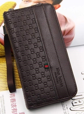 Leather wallet for men female long length fur bag men's wall