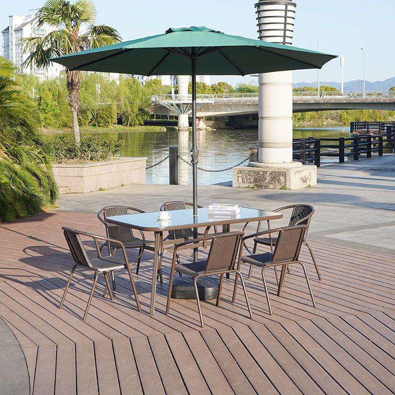 户外桌椅套装带伞套装庭院露天阳台桌椅三件套户外餐桌商用休闲 - 图0