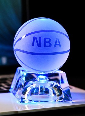 速发大小厅透男白水晶篮球摆件发光明朋友生日礼物居客号装饰
