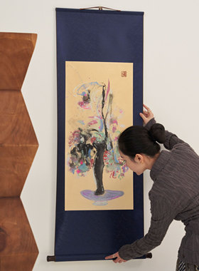 【花火】原创现代抽象个性新中式创意水彩玄关装饰画客厅书房卷轴