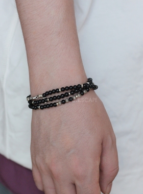 黑玛瑙圆珠男女项链手链s925银