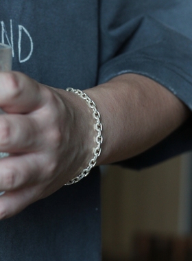 原创s925纯银复古太角链5mm手链