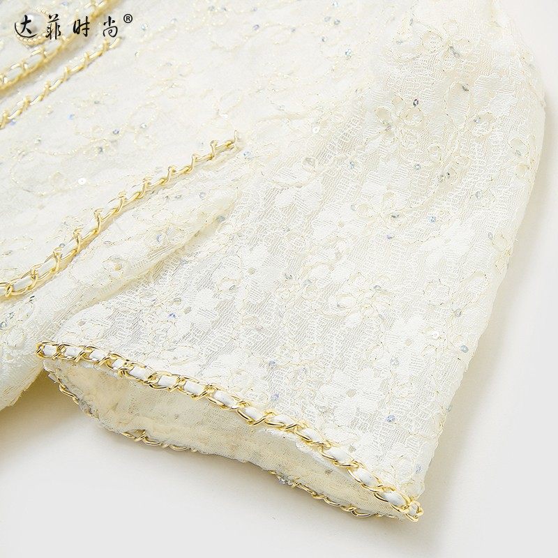 2025夏季新款女装小香风蕾丝短袖上衣一步开衩半裙浪漫套装,淘宝优惠券,粉丝福利购,淘宝优惠卷