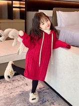 Girl Princess Sweater Dress Girl Knit Sweaters Dress 202 Autumn Winter New Children Foreign Air Hat Casual Knit