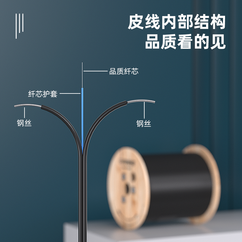 国标足米光纤线 皮线光缆1/2/4芯室内单芯皮纤皮缆电信级室外光缆3钢丝双芯光皮线 蝶形单模光纤入户 - 图1