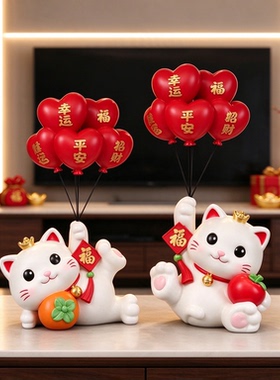 招财猫柿子摆件电视柜大气乔迁之喜礼物树脂工艺品摆件创意装饰