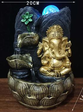 东南亚风格假山风水轮流水器室内办公室桌面象神流水喷泉摆件