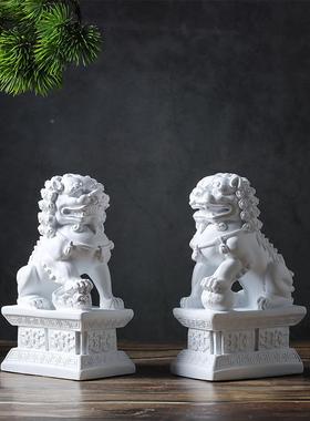 白色树狮无电子摆件新式中禅意书档书房书柜玄关视柜饰脂品