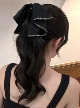 水钻缎面蝴蝶结发夹女高级感慵懒优雅马尾夹抓夹女后脑勺夹子头饰