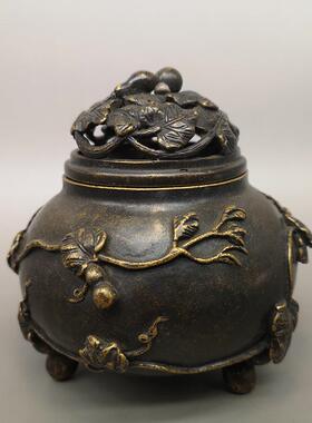 仿古黄铜梅铜花熏香炉摆2658678紫铜梅花件香炉家设居摆香炉铜摆