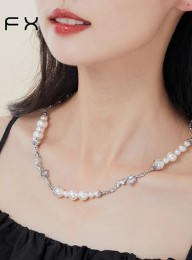 玫瑰花锆石FFX贝珠锁骨链女
