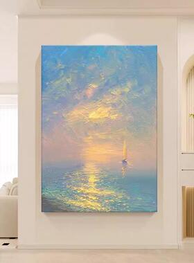 级感海上日出装饰画仿油画风景唯美帆船梦幻玄关卧室客厅摆挂画