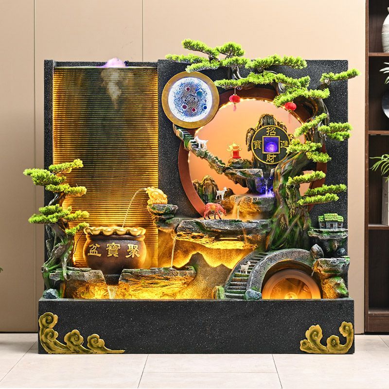 大型水幕墙瀑布流水墙屏风办公室外玄关背景墙假山喷泉循环水景观 - 图0