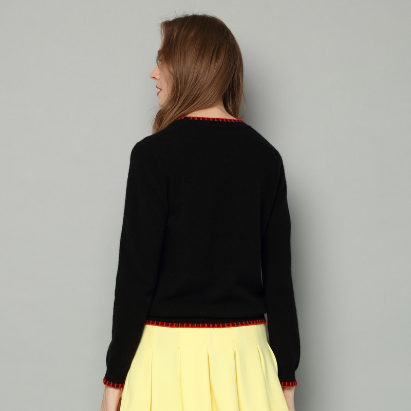 创意牙刷嵌花！圆领加厚山羊绒衫女纯羊绒毛衣宽松显瘦套头毛衣厚,淘宝优惠券,粉丝福利购,淘宝优惠卷