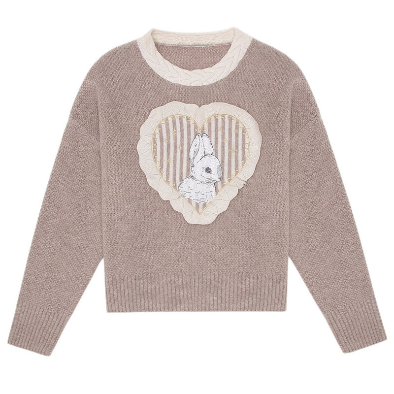 一眼心动~爱心&小兔子！纯羊绒衫圆领套头毛衣女宽松厚冬立体绣花,淘宝优惠券,粉丝福利购,淘宝优惠卷