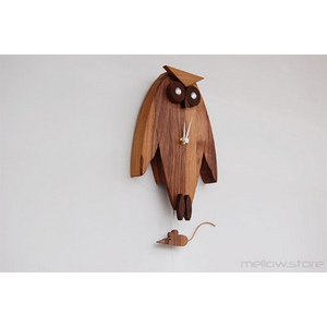 Owl Pendulum clock 原木猫头鹰摆时钟 - 图0