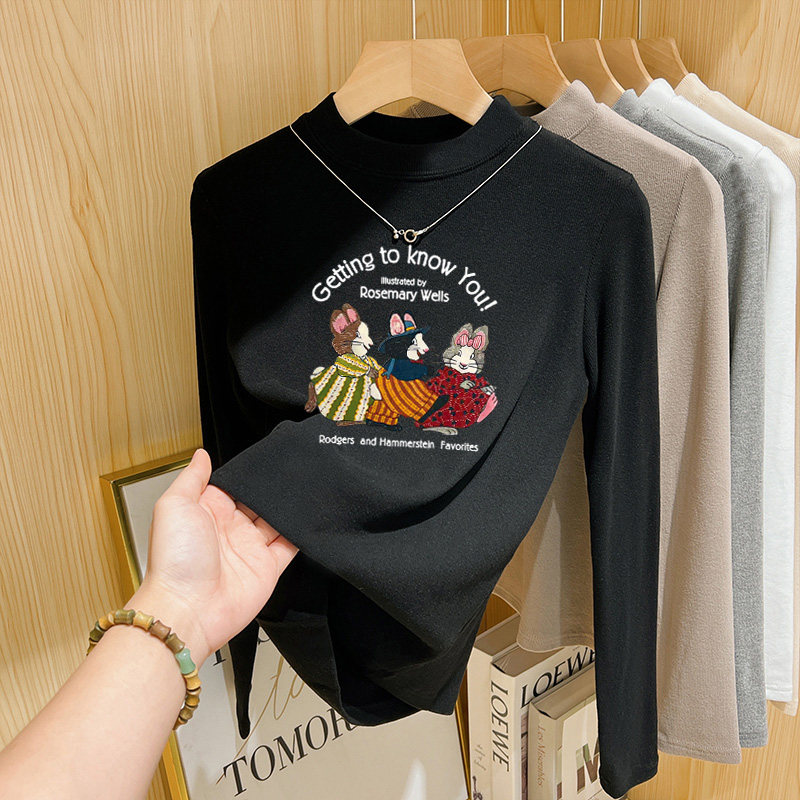 德绒半高领长袖t恤女美拉德时尚百搭洋气内搭打底衫上衣秋冬季潮,淘宝优惠券,粉丝福利购,淘宝优惠卷