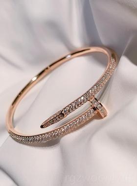 新款高定版高端大气时百搭子925纯镶钻钉手镯银开口网红明星尚同