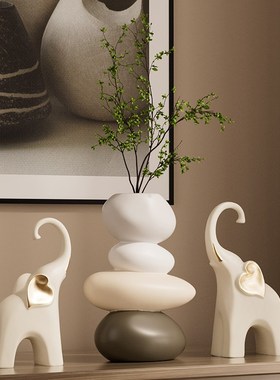 高级感软装艺术石头摆件大象乔迁新居石来运转客厅电视柜玄关装饰