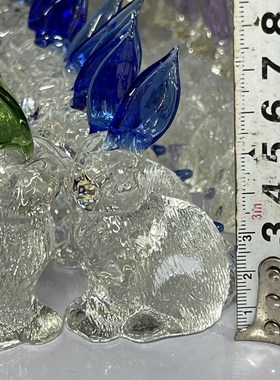 淄博琉璃可爱小兔子茶宠摆件粉色耳朵兔子水晶生肖博山家居工艺品