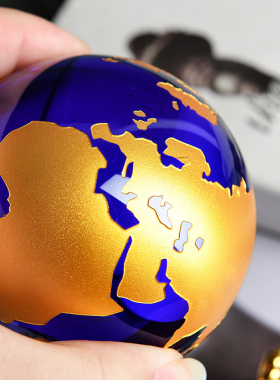 高档大小号蓝水晶球地球仪模型摆件 办公室客厅家居装饰学生用