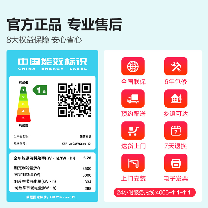 海信大1.5匹易省电空调挂机3D立体进风新一级家用冷暖卧室35S510