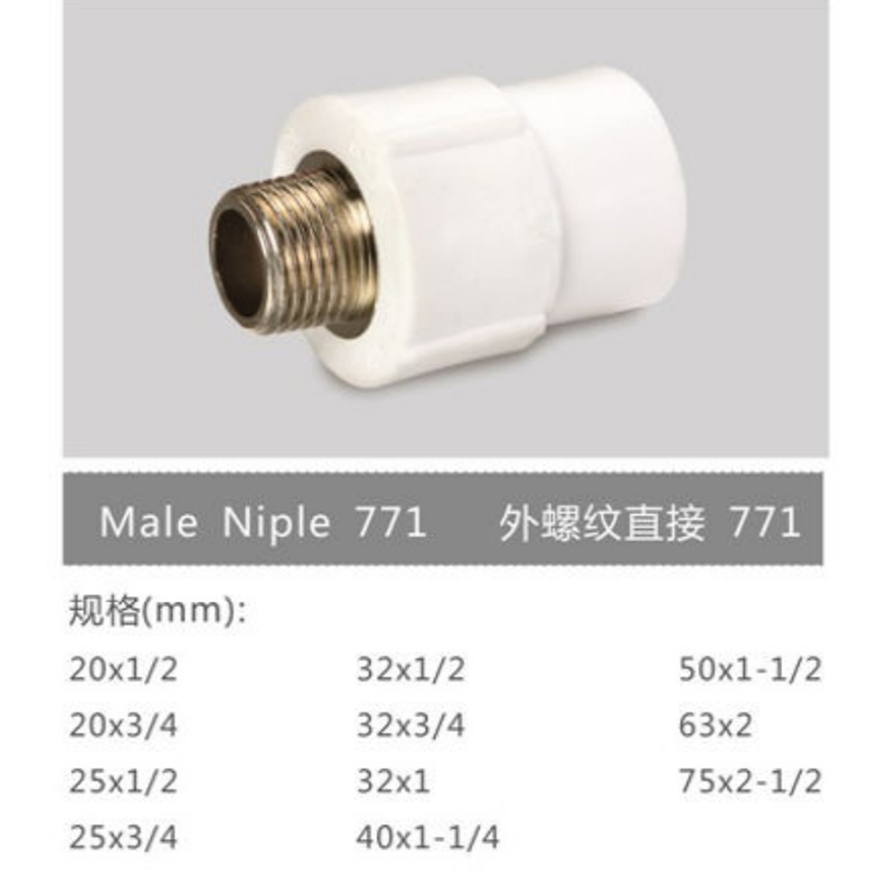 埃美柯塑业PPR管外丝热熔接头转接外螺纹铜件自来水管家装配件771 - 图0