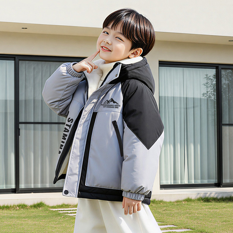 男童加绒外套秋冬装2025新款儿童酷帅兔毛加厚上衣小男孩冬季棉服 - 图2