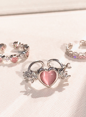 粉钻轻奢爱心戒指女小众