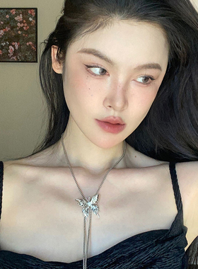 甜酷蝴蝶抽拉项链女款气质百搭