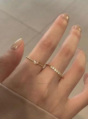 2pcs/set Gold Color Heart Zircon Rings Set for Women Girls A