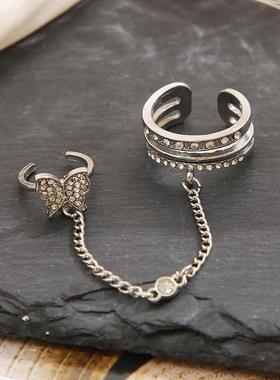 Chain butterfly rings炼条蝴蝶戒指ins简约流苏炼条一体戒指开