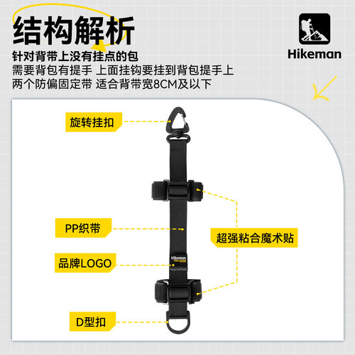 憨客双肩背包肩带扩展挂点户外登山包改装D环配件战术拓展挂钩 - 图0