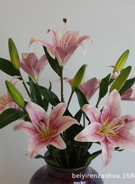 仿真3D香水百合花束婚庆家居装饰套装假花仿真植物盆栽厂家直供