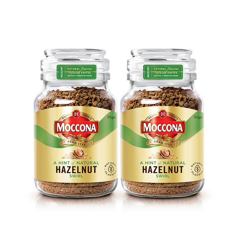 摩可纳咖啡榛果味Moccona速溶冻干黑咖啡粉95g*2瓶装荷兰进口正品