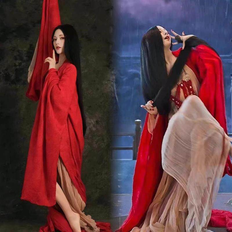 电影汉服娜然妲己红色同款古装封神榜狐媚性感舞蹈写真服演出仿妆