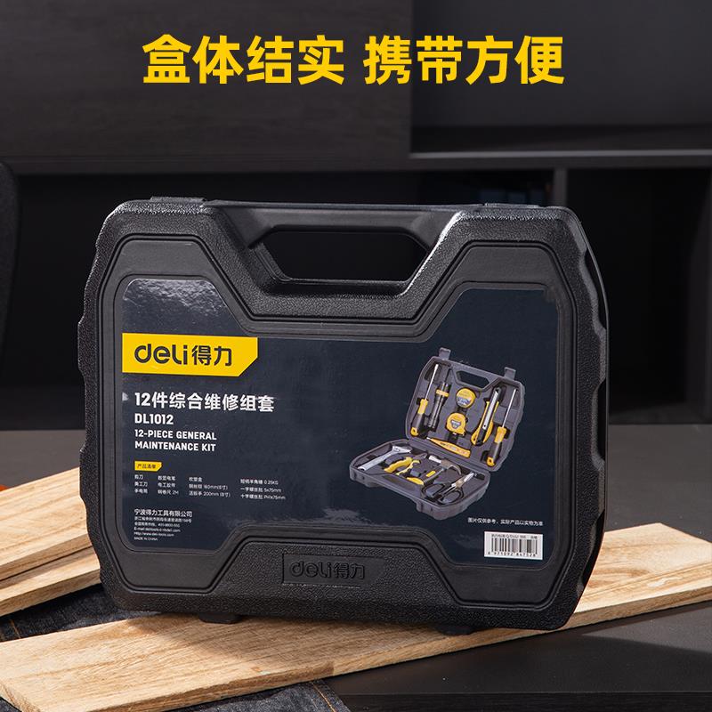 得力工具 12件家用日常电工综合维修箱手动五金多功能套装 DL1012 - 图2