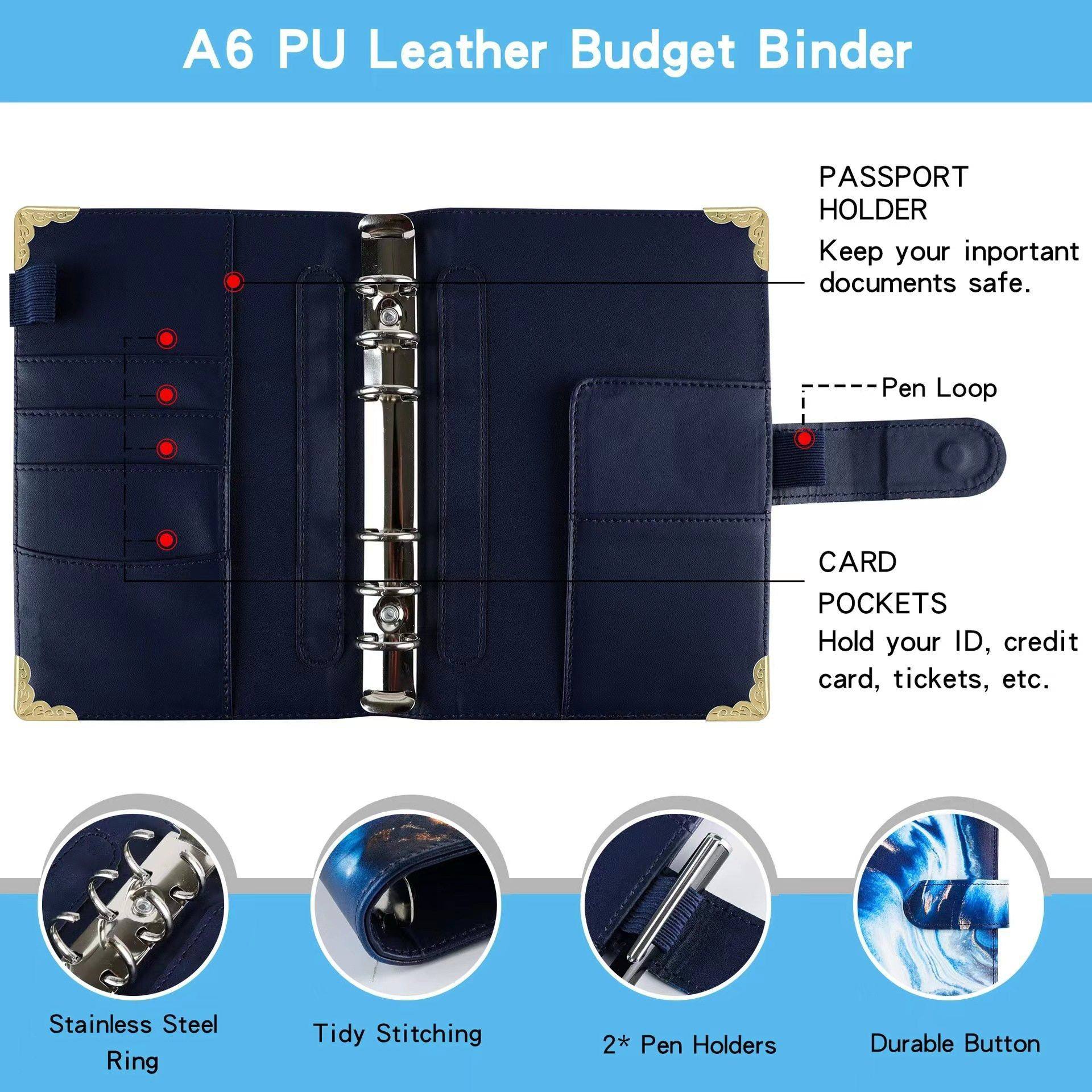 跨境亚马逊a6活页本现金信封预算笔记本PU活页手账本带贴纸活页夹,淘宝优惠券,粉丝福利购,淘宝优惠卷