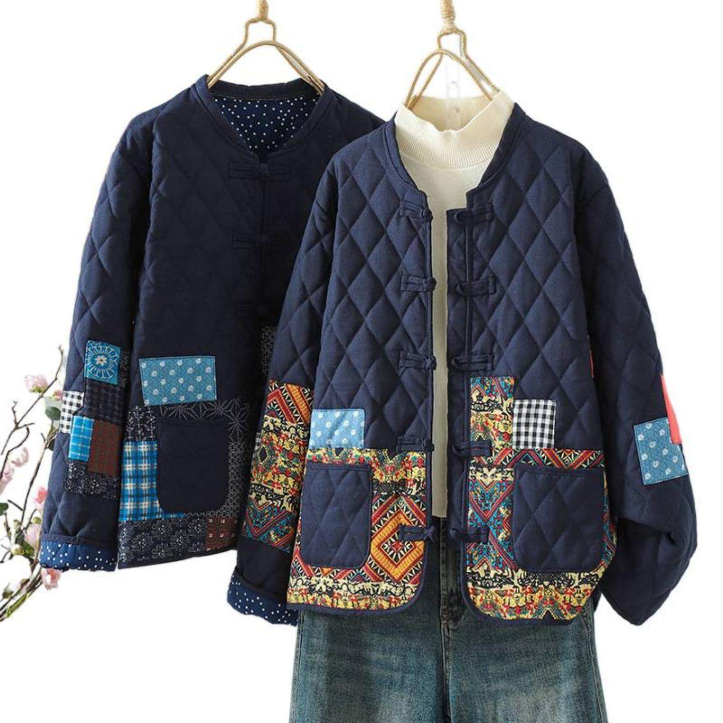 2025秋冬款复古民族风改良宽松休闲贴布夹棉开衫加厚盘扣棉服上衣,淘宝优惠券,粉丝福利购,淘宝优惠卷