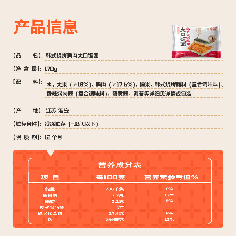 米达屋韩式烧烤鸡肉加热即食饭团半成品海苔糯米方便早餐速食懒人,淘宝优惠券,粉丝福利购,淘宝优惠卷
