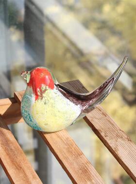 博山琉璃小鸟摆件喜鹊玻璃手工艺品书桌镇纸生日礼物创意装饰造景