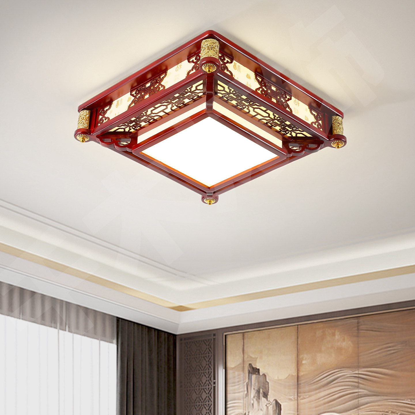 新中式吸顶灯客厅主卧室灯LED长方形仿古餐厅大气中国风实木灯具,淘宝优惠券,粉丝福利购,淘宝优惠卷