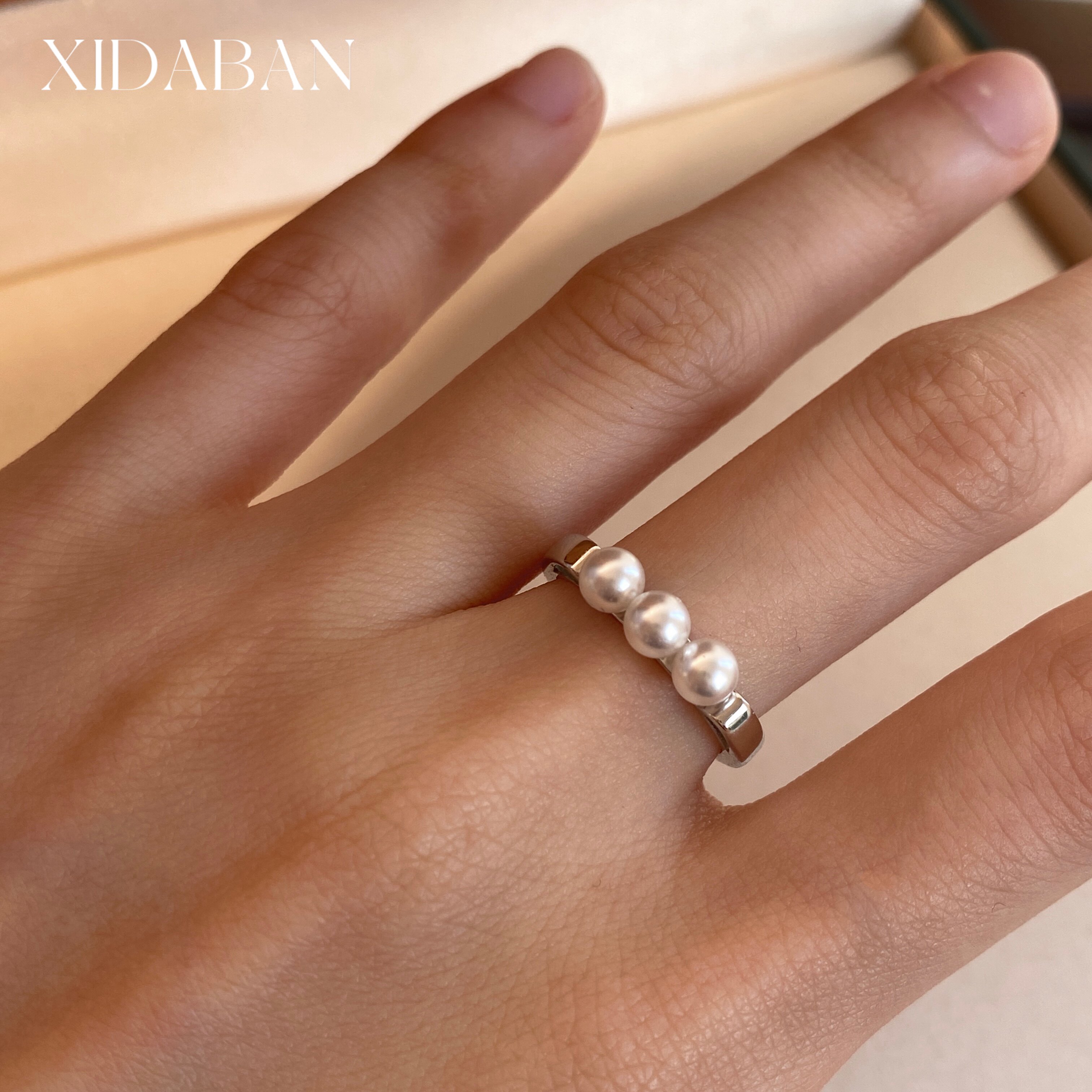 Balance Beam Pearl Ring S925 Sterling Silver Niche Design
