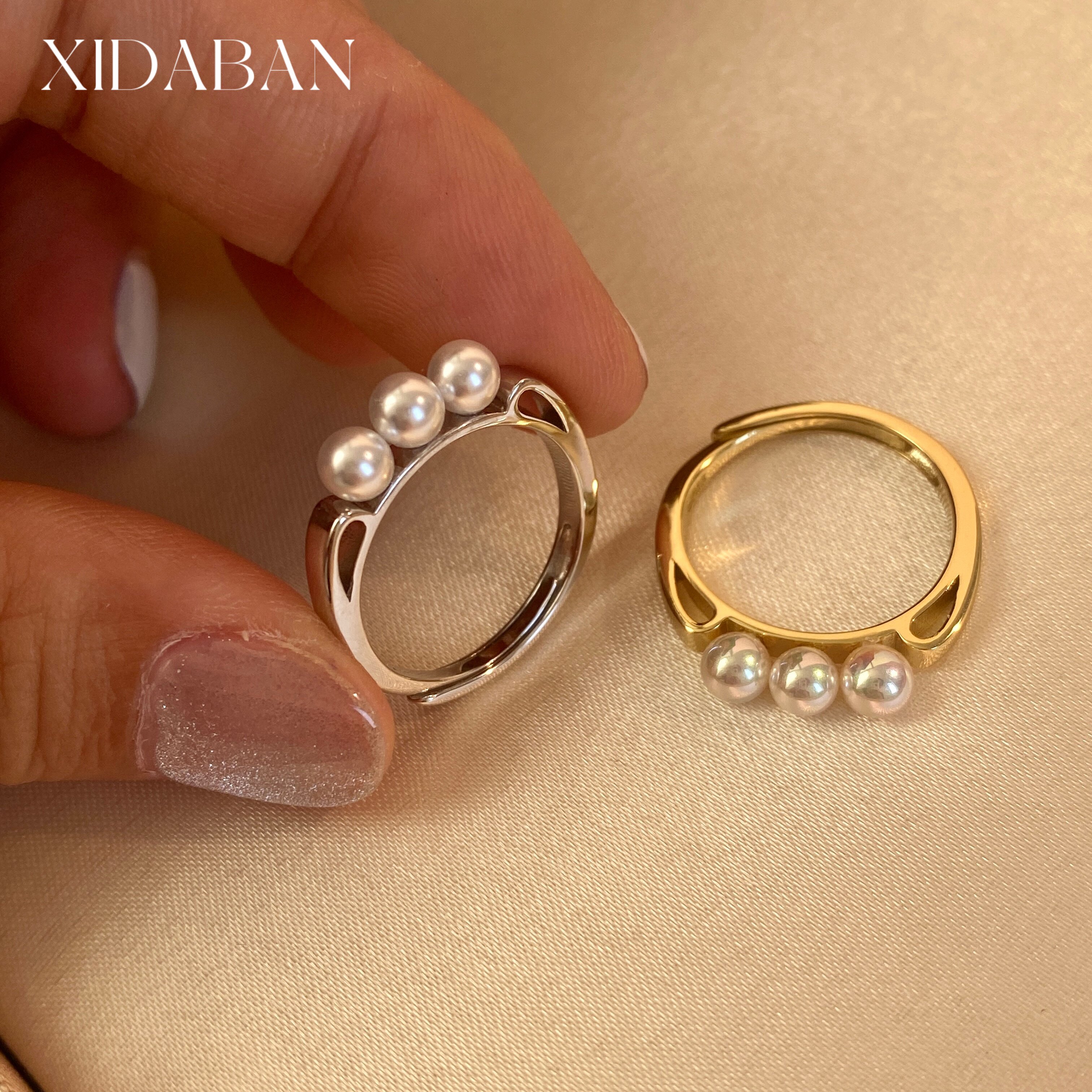 Balance Beam Pearl Ring S925 Sterling Silver Niche Design