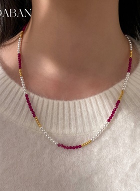 红宝石复古叠搭高级感锁骨颈链
