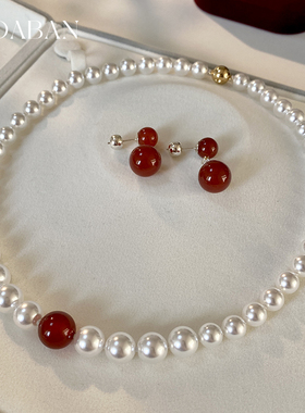 西大班天然红玛瑙冷光澳白毛衣链